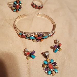 Multi colored Turquoise Sterling Silver Set